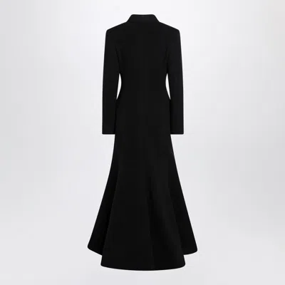 Balenciaga Double-breasted Long Wool Blend Coat With Flared Hem In Black