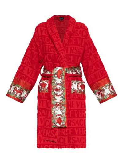 Versace Baroque-print Belted Robe In Red