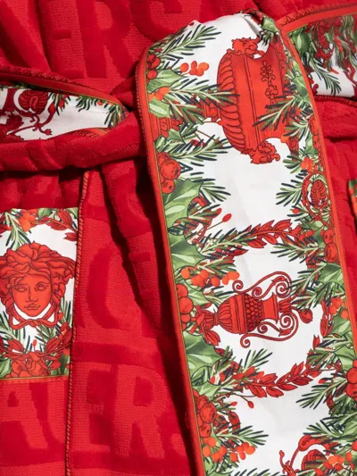 Versace Baroque-print Belted Robe In Red