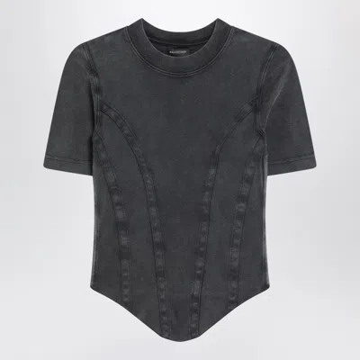Balenciaga Washed Black Corset Style T Shirt In Gray