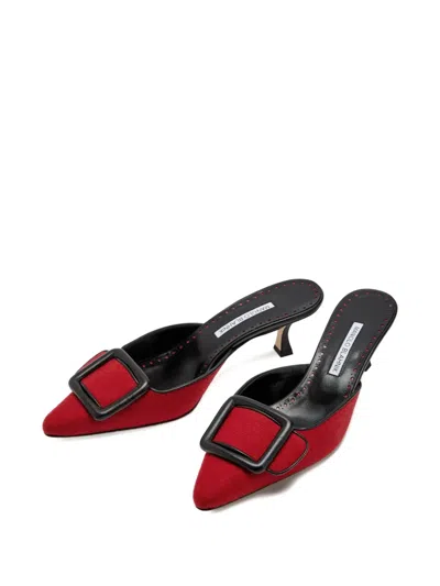 Manolo Blahnik Maysalebi 50 Wool And Leather Mules In Red
