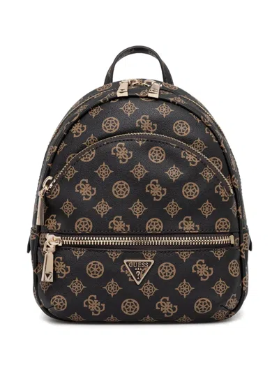 Guess Usa Monogram-pattern Zip-around Backpack In Black