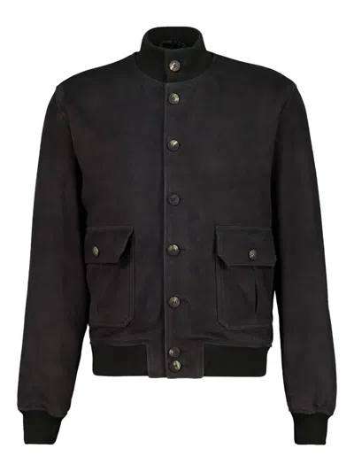 Frescobol Carioca Vincente Suede Bomber Jacket In Black
