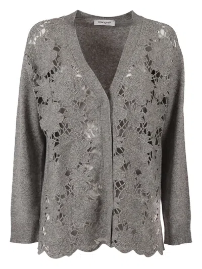 Kangra Cashmere Cornely Cardigan With Side Vents In Gray