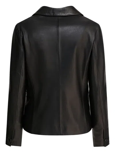 Semper Buttoned Leather Blazer In Black