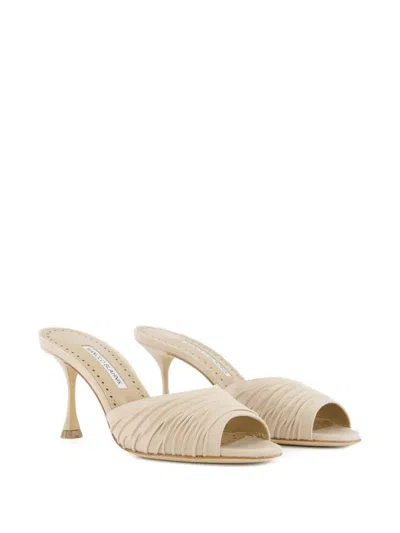 Manolo Blahnik 70mm Pirua Ruffled Sandals In Metallic