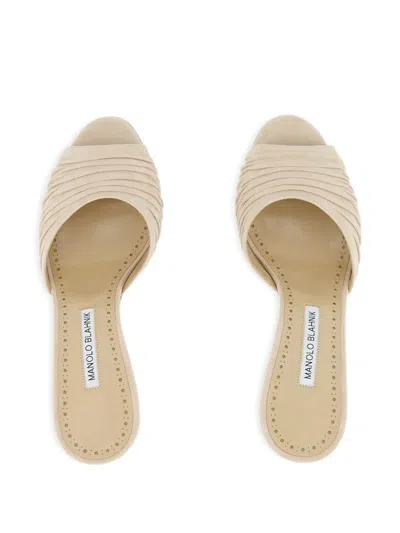 Manolo Blahnik 70mm Pirua Ruffled Sandals In Metallic