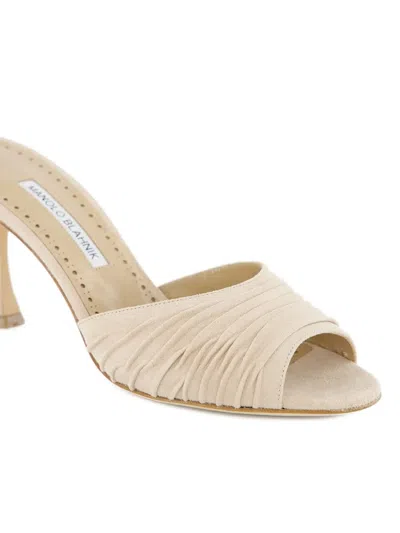 Manolo Blahnik 70mm Pirua Ruffled Sandals In Metallic