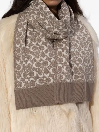 Coach Logo-pattern Scarf In Brown