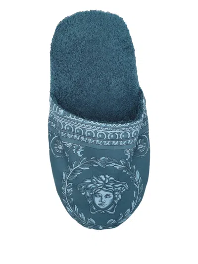 Versace Baroque-print Slippers In Blue