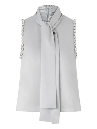 Pinko Enriqueta High-neck Top With Tie-detail Scarf In Gray