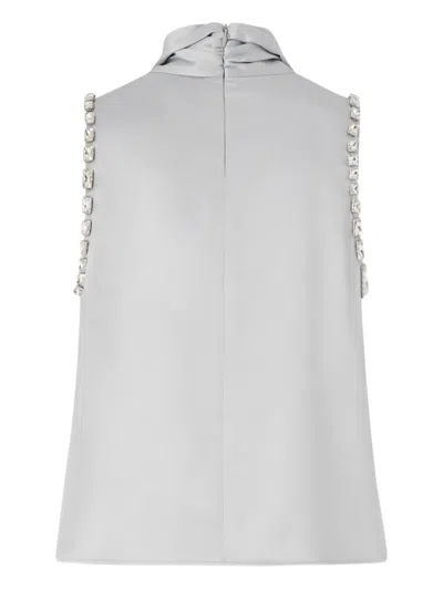 Pinko Enriqueta High-neck Top With Tie-detail Scarf In Gray