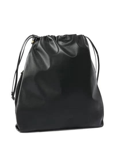 Pinko Leather Mini Slouchy Bag With Love Birds Logo In Black