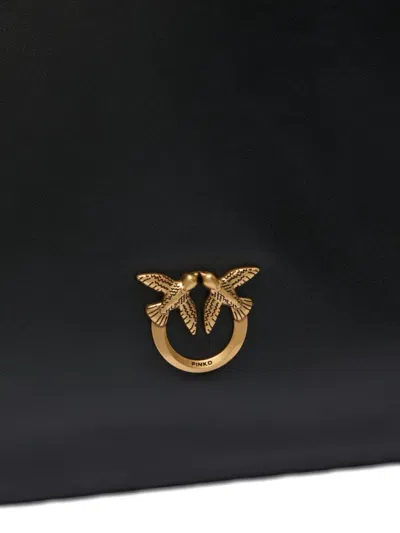 Pinko Leather Mini Slouchy Bag With Love Birds Logo In Black