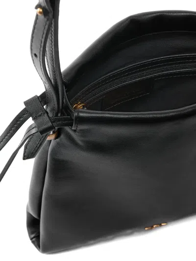 Pinko Leather Mini Slouchy Bag With Love Birds Logo In Black