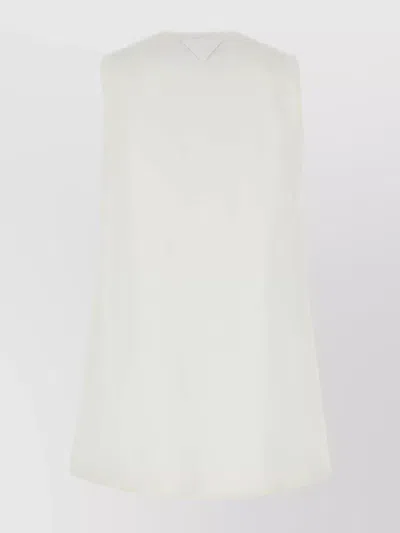 Prada Cotton Mini Dress Featuring Eyelet Detailing In Neutral