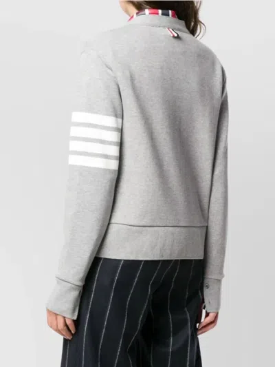 Thom Browne Striped Cotton V-neck Cardigan Pockets In Gray