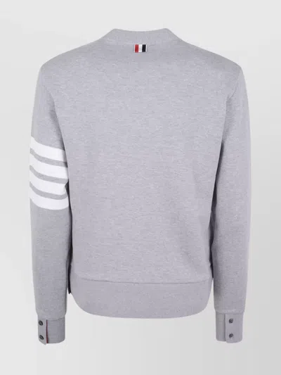 Thom Browne Striped Cotton V-neck Cardigan Pockets In Gray