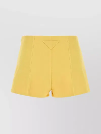 Prada High-waisted Cotton Shorts Seam Detailing In Yellow