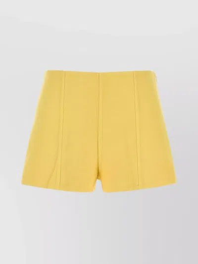 Prada High-waisted Cotton Shorts Seam Detailing In Yellow