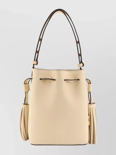 Valentino Leather Bucket Bag With Metal Vlogo Signature In Neutral