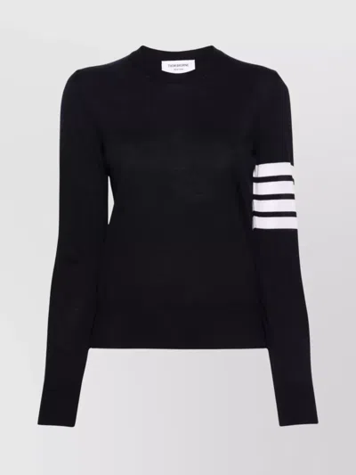 Thom Browne Long Sleeve Wool Sweater With Contrasting Stripe Detail In Black