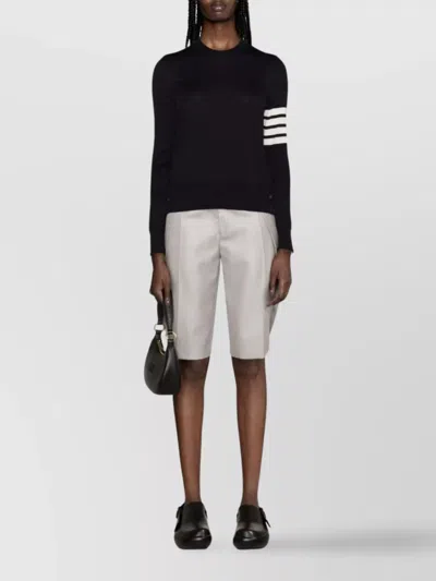 Thom Browne Long Sleeve Wool Sweater With Contrasting Stripe Detail In Black