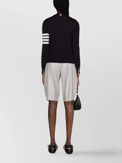 Thom Browne Long Sleeve Wool Sweater With Contrasting Stripe Detail In Black