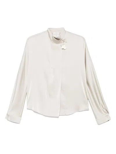 Forte Forte Silk Blend Long-sleeved Shirt With Tassel Detail In White