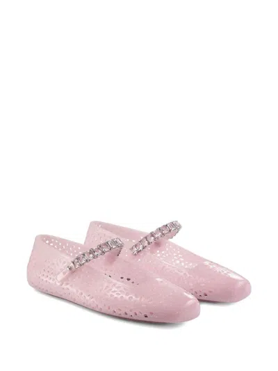 Jimmy Choo The Jelly Glitter Crystal-strap Ballerina Flats In Pink