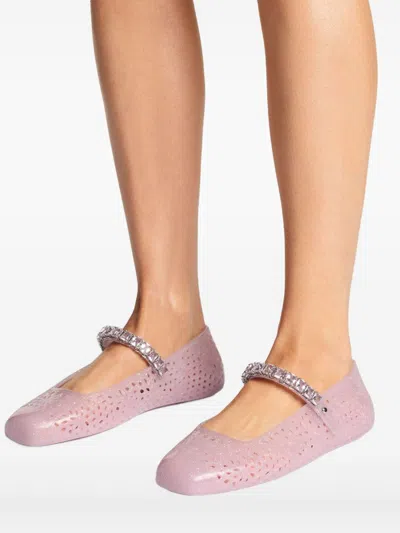 Jimmy Choo The Jelly Glitter Crystal-strap Ballerina Flats In Pink