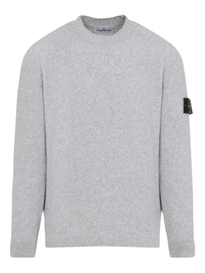 Stone Island Grey Wool Sweater With Logo In Gray