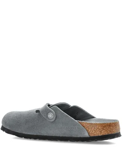 Birkenstock Suede Leather Open Back Slippers In Gray