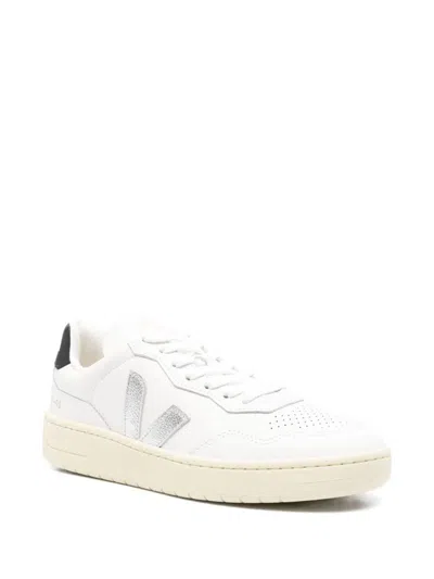 Veja V-90 Ot White Silver Black Sneakers In White