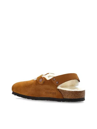 Birkenstock Tokio Shearling Suede Slippers In Animal Print