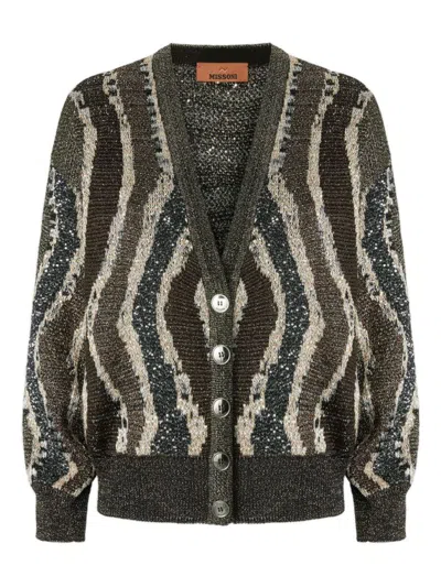Missoni Womens Brown Tones Stripes Metallic V-neck Knitted Cardigan In Brown