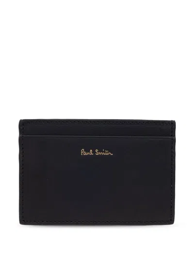 Paul Smith Black Card Holder In Leather With Multicolor Stripes In Black