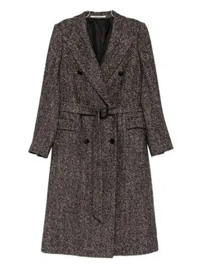 Tagliatore Herringbone Double-breasted Wool Coat In Brown