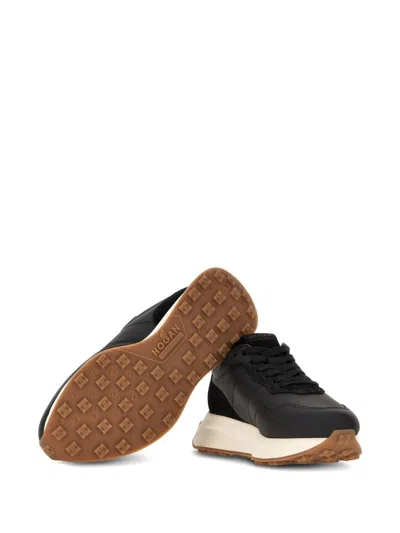 Hogan Streamlined Black Sneakers With Suede Texture In Animal Print