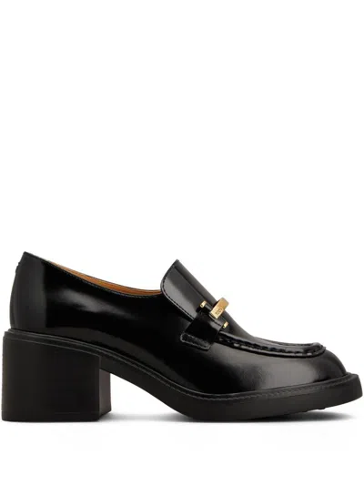 Tod's Block Heel Round Toe Loafers With Hardware In Black