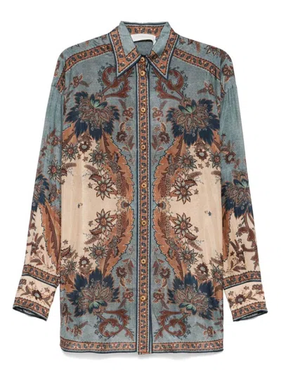 Zimmermann Ascension Silk Manstyle Shirt In Green