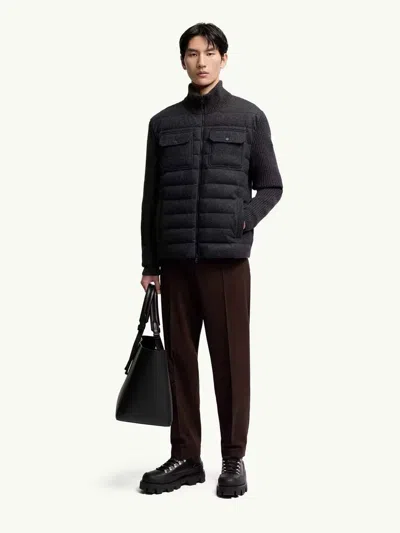 Moncler Quilted High Collar Cardigan Featuring Pockets In Black