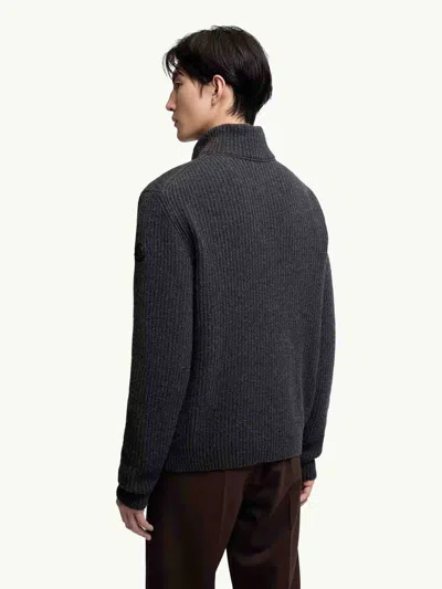 Moncler Quilted High Collar Cardigan Featuring Pockets In Black