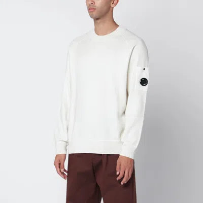 C.p. Company Timeless Crew Neck Sweater With Iconic Lens Detail In White