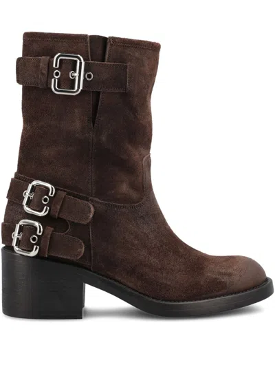 Chloé Stylish Block Heel Suede Ankle Boots In Brown