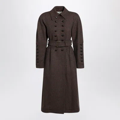 Chloé Grey/red Double-breasted Coat In Houndstooth Wool In Brown