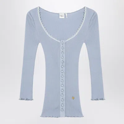 Chloé Light Blue Fitted Cotton Cardigan Women In Gray