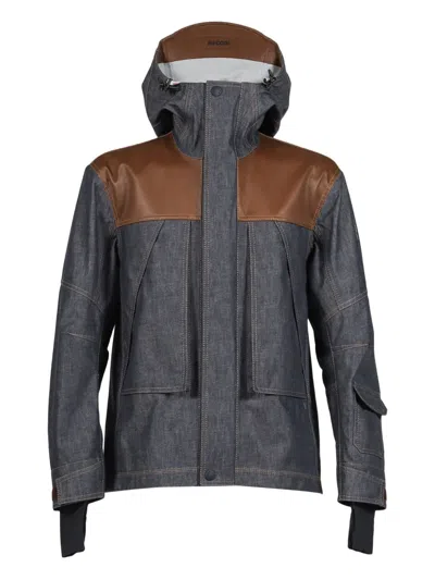 Moncler Denim Ski Jacket With Hood And Pockets In Gray