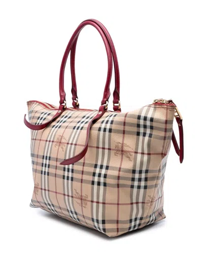 Pre-owned Burberry 2000-2017 Medium Haymarket Check Coated Canvas Salisbury Tote Bag In Brown