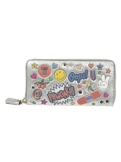 Shop Anya Hindmarch Large Zip Round Wallet All Over Wink In Silver